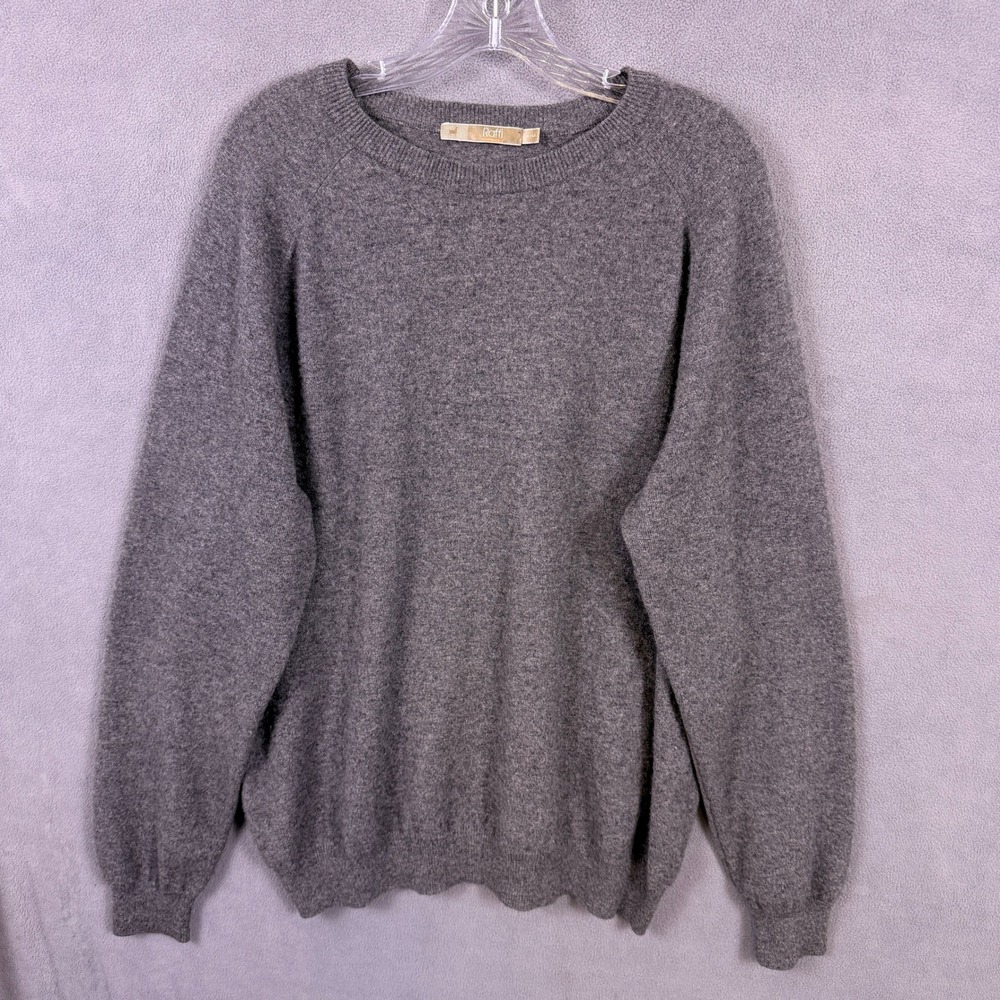 Raffi Cashmere Sweater Mens XL Gray Crewneck Raglan Long Sleeve Pullover